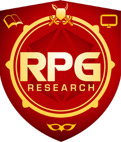 RPG Research Logo Red Shield, gold drum, mask, gaming